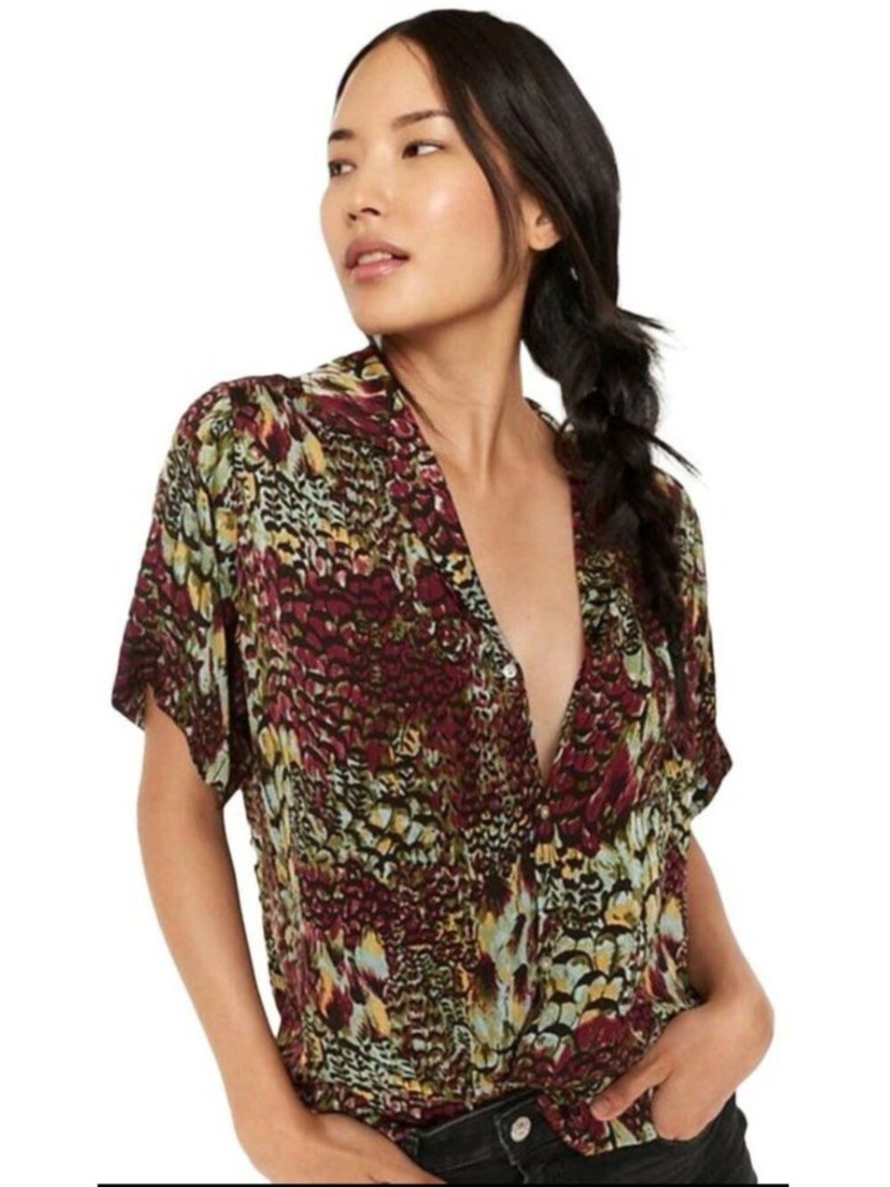 Tiny Anthropologie Bordo Postcard Button-Up Blouse